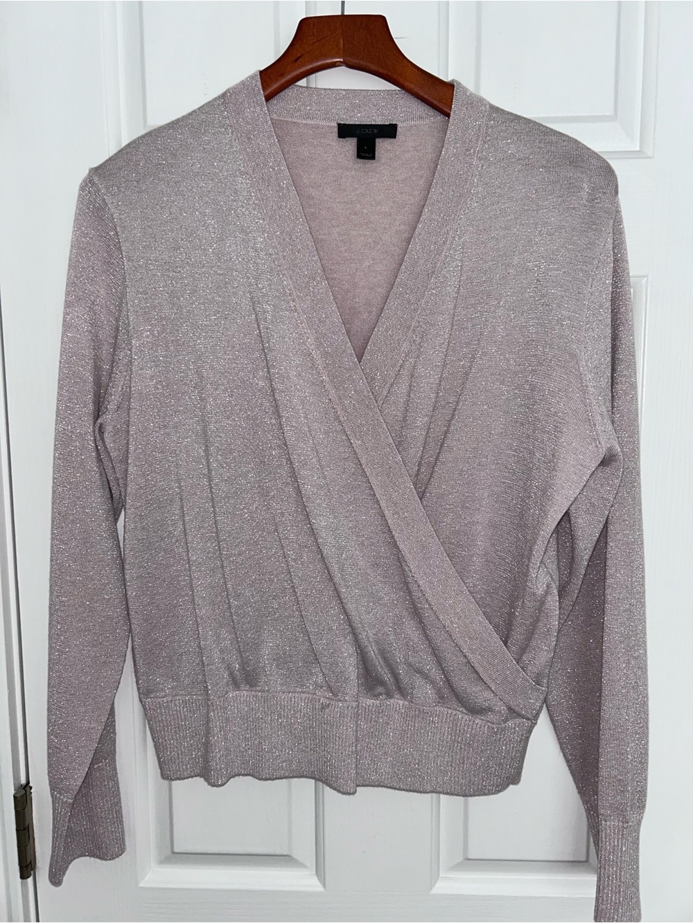Ann Taylor Shimmery Mauve Wrap-Style V-Neck Sweater